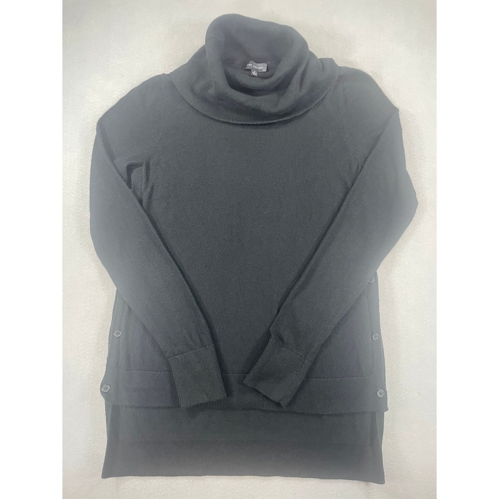 The Limited Women Sweater Cowl Neck Tunic Black Knit Side Button Small
